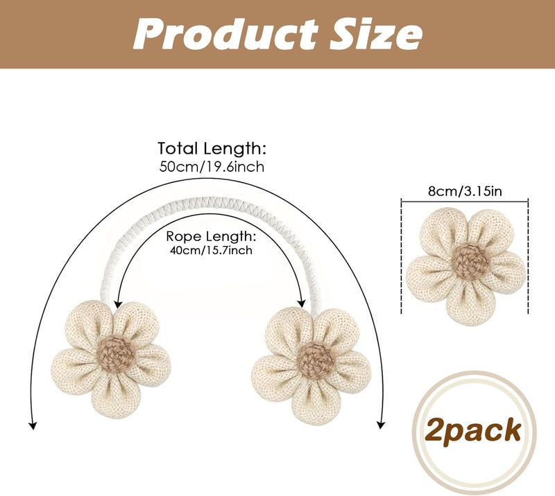 SRG Rope Curtain Tiebacks 2 Pack | Sunflower Curtain Tieback Boho | Simple Elegant DIY Curtain Holdbacks | Accessories Wall Decoration for Home Office（Cream） - Image 4